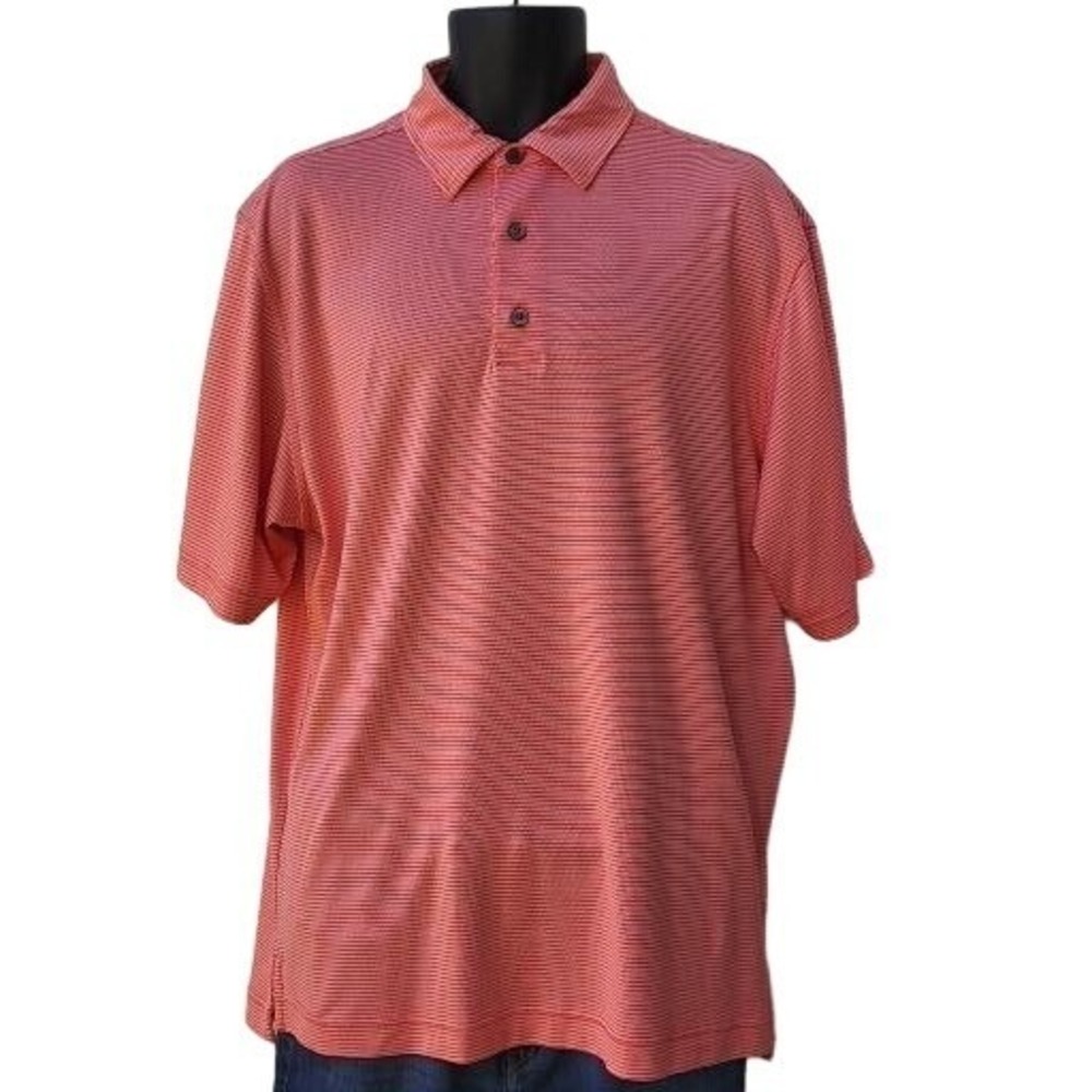 FootJoy Mens Large Golf Polo Shirt Pink Striped DCC Embroidered Short Sleeve Top
